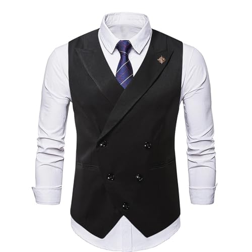 Business Vest for Men Fashion Striped Dress Double-Breasted Wedding Wasitvest Sleeveless Party Dressy Coats