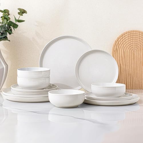 GBHOME Ceramic Dinnerware Set for 4, 12pcs Stoneware Plates and Bowls Sets, Handmade Chip and Scratch Resistant Dishes Set, Dishwasher & Microwave Safe