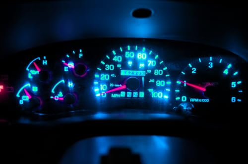 WLJH Bright Ice Blue LED Bulb Instrument Cluster Panel Gauge Light Dash Kit Package Replacement for Ford F150 F250 F350 Bronco 1982-1998