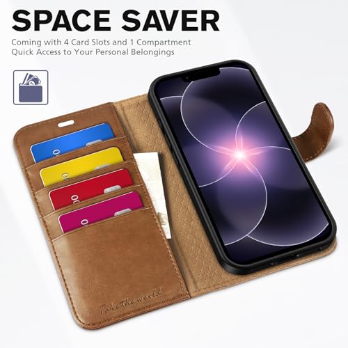 TUCCH Wallet Case for iPhone 17e & iPhone 16e, Kickstand PU Leather Magnetic Protective Flip Cover with [RFID Blocking] [4 Card Slots] [TPU Interior Case] Compatible with iPhone 17e/16e 5G 6.1", Brown by TUCCH - Image 7