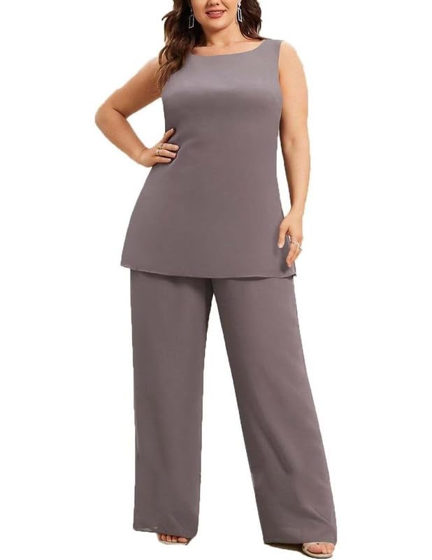 3 Pieces Mother of The Bride Pant Suits with Jacket Chiffon Long Sleeves Wedding Guest Dressy Outfit KW0202