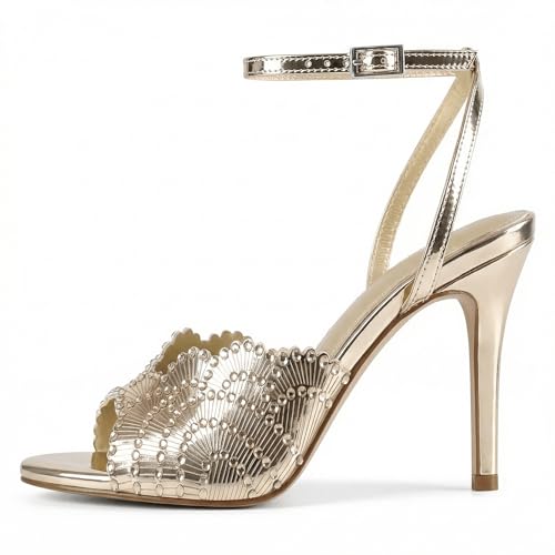 UJPFEO Rhinestone High Heel Sandals for Women Round Open Toe High Heels Sparkly Stilettos Strap Ankle Heels Dressy Weddings Prom Sexy Sandals Shoes - image 5