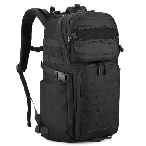 HUNTVP 35L Military Tactical Backpack Rucksack for Men Women, Molle Hiking Backpack Rucking Rucksack with 17.3" Laptop Compartment, Army Bug Out Bag for Commuting, Camping, Travel,School (35l-Black)