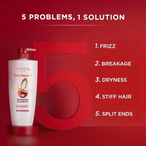L'Oreal Paris Shampoo, For Damaged and Weak Hair, With Pro-Keratin + Ceramide, Total Repair 5, 1ltr - Image 4