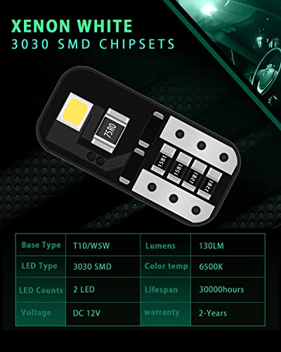 GLL 10PCS T10 LED Bulbs, W5W 501 Wedge Bulbs, Super Bright 130LM 6500K Xenon White, 12V Canbus Ready Error Free for Most Vehicles, Car Interior Dome Map License Plate Side Lights - Image 2
