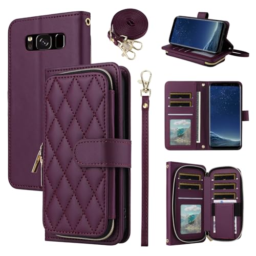 Étui portefeuille pour Samsung S8 Plus en cuir PU noir à fermeture éclair