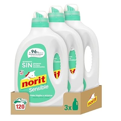 NORIT Sensible - Detergente Líquido Hipoalergénico sin perfume  para Pieles Sensibles y Atópicas  Apto para Adultos  Niños y Bebés  Pack de 3 X 2120 Ml  6360 Mililitros