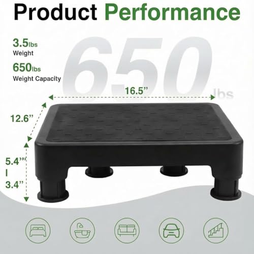 Image of COOL-ANGLE Adjustable Step Stool for High Beds & SUV - Non-Slip Mobility Platform for Seniors, 650lbs Capacity, 3 Heights (3.4 inch-5.4 inch), Wide Safety Base for Car & Bath, 16.5 inchx12.6 inch, Black