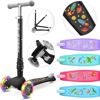 BOLDCUBE Teeny Foldable 3 Wheel Scooter for Kids Age 2-8 Year Old - Height Adjustable Push Scooter with LED Flashing Wheel Lights for Boys and Girls -Birthday Gift Kick Scooter for Kids ages 4-7 +