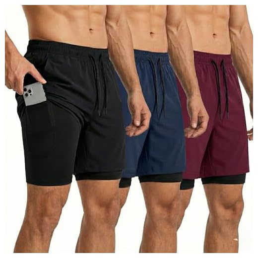 Bermuda Masculina 2 em 1 Shorts Duplo Dry Fit Treino Calção com Bolso Celular Academia Fitness Musculação Chumbo (BR, Alfa, G, Regular, Regular, PRETO/VINHO/AZUL)