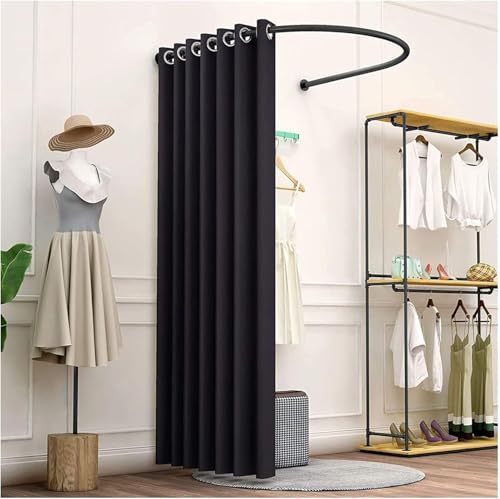Madamera Clothing Store Fitting Room Changing Room Used in Mall and Office U-Dressing Room for Privacy Protection and Room Divider Including Shading Curtain Hanging Rod and Hook Up (Black)