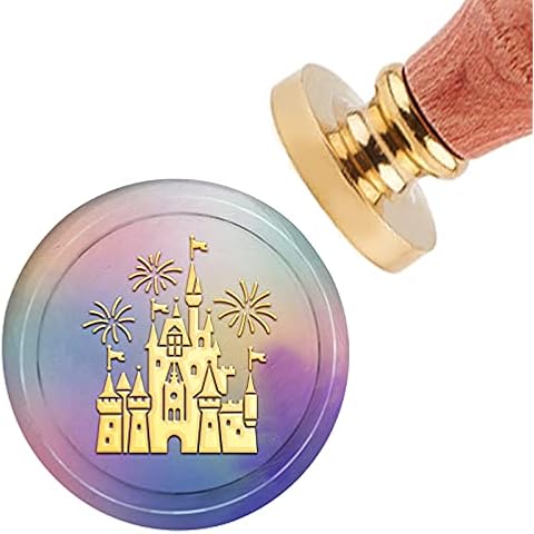 CRASPIRE Castle Wax Seal Stamp Fireworks Vintage Sealing Wax Stamps 30mm Removable Brass Head Sealing Stamp with Wooden Handle for Wedding Invitations Christmas Xmas Halloween Party Gift Wrap Cover