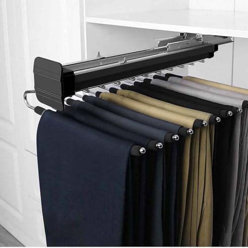 Perchero extensible de acero con brazos de 11/22 para colgar pantalones y ahorrar espacio, montado en la parte superior, color negro