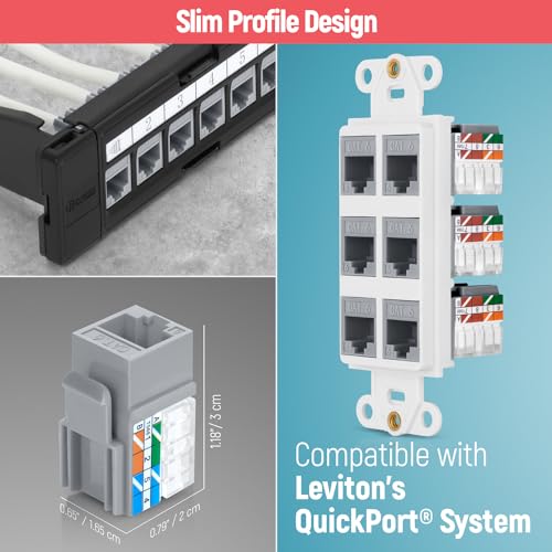 Image of Everest 90 Degree RJ45 cat6 Keystone Jacks Slim Profile 100-Pack Gray | Compatible with 90 Angled Speed Termination Tool - easyJACK (B094WB91H3)