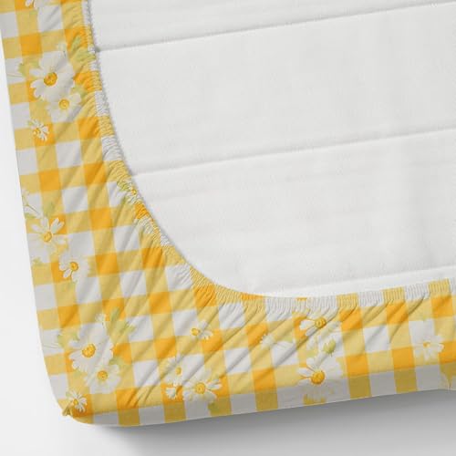 Image of VOMZER King Size (72x78) 300 TC Soft Cotton Feel Microfiber All Around Elastic Fitted Double Bedsheet with 2 Frill Pillow Covers | Yellow Check