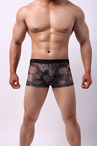 Swbreety Men's Boxers Briefs Printed Flower Sexy Lace Waistband Underwear2