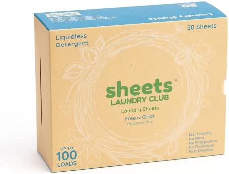 Sheets Laundry Club - As Seen on Shark Tank - Laundry Detergent Sheets - Unscented - No Plastic Jug - New Liquid-Less Technology - Lightweight - 50 Sheets - Can do up to 100 medium size loads