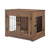 beeNbkks Furniture Style Dog Crate End Table, Double Doors Wooden Wire Dog Kennel with Pet Bed, Decorative Pet Crate Dog House Indoor Medium Large