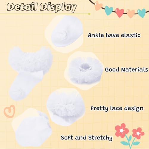 Zando Baby Girls Ruffle Socks, Lace Frilly Trim Seamless Fit Design Toddler Socks for Girls 1-8 Years, 3/5 Pairs2