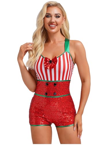 Mono para mujer de Navidad con estampado de bastones de caramelo y estilo body festivo cómodo