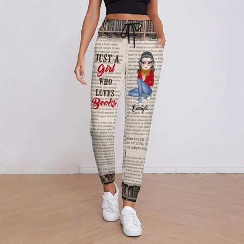 Just a Girl who Loves Books,Personalized Customized Reading Girls Sports Pants, Campus Sports Jogging Pants2