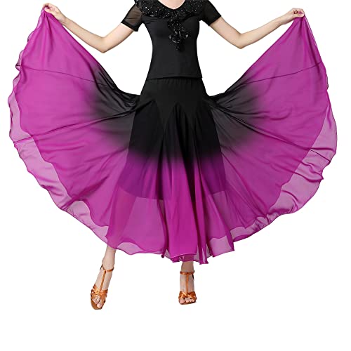 Qsuccua Female Ballroom Dance Swing Skirt Dance Performance Skirt Gradient Color Modern Dance Long Skirt #TOP1