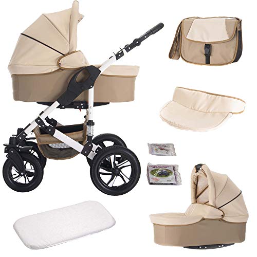 Bebebi Florida | 3 in 1 Kombi Kinderwagen Set | Hartgummireifen | Farbe: Flocream