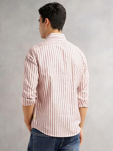 Image of Thomas Scott Men's | Stripes | Full Sleeve | Regular Fit | Linen Blend | Spread Collar | Casual Shirt
