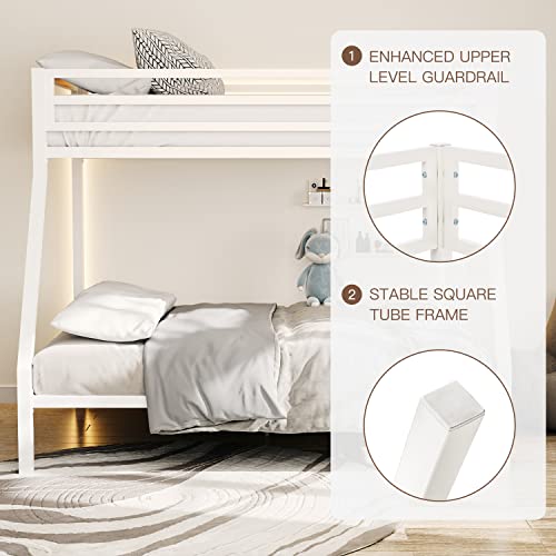 ikalido Metal Bunk Bed For Junior, Twin Over Full Size Beds With Sturdy Guard Rail & Removable Ladder, Space-Saving/Noise Free/Matte White - Image 7