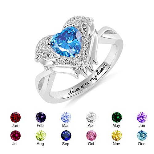 Getname Sterling Silver 925 Angel Wings Birthstone Couple Wedding Engagement Ring2
