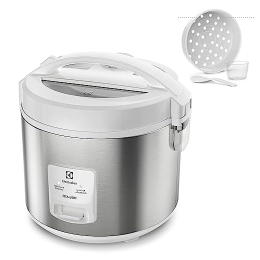 Panela Elétrica Electrolux vapor arroz capacidade 3,5L 10 xícaras 2 em 1 timer panela removivel antiaderente tampa com visor transparente ERC31 inox branco 220v por Rita Lobo