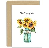 Old English Co. - Tarro de girasol pensando en ti para ellos, bonita tarjeta de condolencias de girasol para él o ella, tarjeta de condolencias de amor para amigos y familiares | Interior en blanco