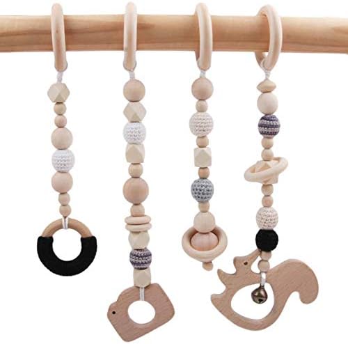 Wooden Baby Activity Gym Toys 4 Pieces Classic Dream Catcher Nursery Decor Toddler Sensory Montessori Toy, Black