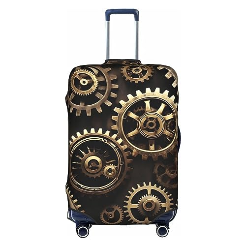 Cool Steampunk Gears Print Practical Elastic Washable Travel Luggage Cover with Concealed Zipper for Suitcases