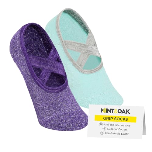 Image of Mint & Oak Pilates Socks with Grips for Women, Ankle Length Non-Slip Yoga Socks, Cotton Ideal For Yoga, Pilates, Gym, Workout, Cute Women's Gift