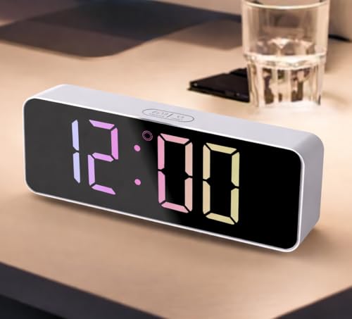 Image of Digital RGB LED Alarm Clock Large Display USB Rechargeable Temperature Snooze Timing Dimmer Function Innovative Multi Colorful Numeric Numbers Table Top Alarm Clock (1-pcs)