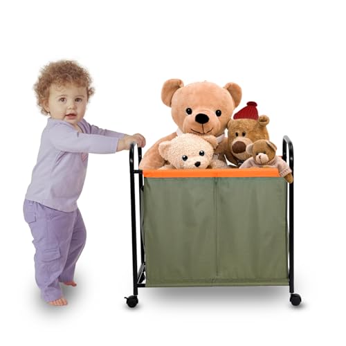 Fugualin Coffre à jouets avec roulettes, boîte à jouets extra large, organisateur de rangement pour jouets d'enfants, boîte de rangement en métal pour filles (vert)