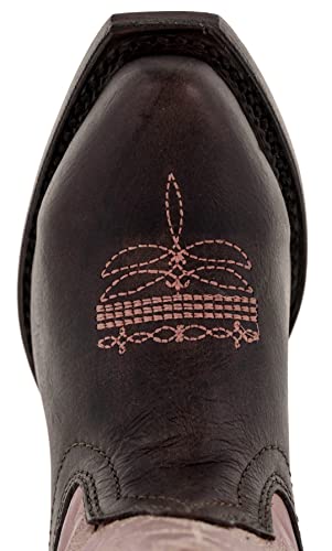 Girls Kids Pink Dark Brown Stitched Leather Cowgirl Boots Snip Toe3