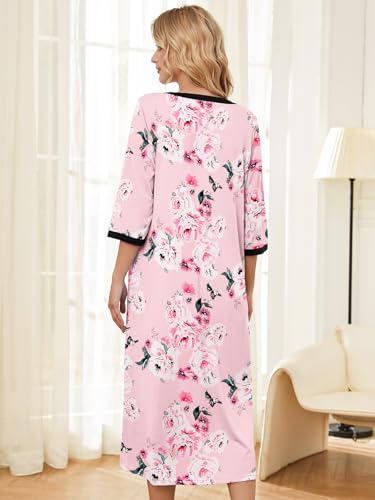 Image of PITINAN Moo Moo Nightgown House Dress Zip up Robes for Women Long Lounge Dress House Coat Women S-3XL