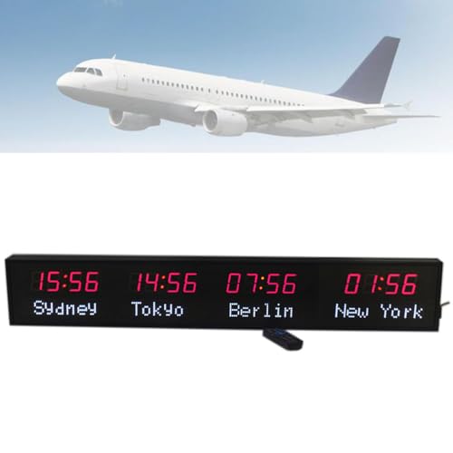 Orologio Mondiale A LED, Orologio Mondiale A 4 Città con Telecomando E Schermo da 1,8 Pollici, Regolazione della Luminosità A 3 Livelli E Visualizzazione Precisa Dell'ora, per Sedi di Gara