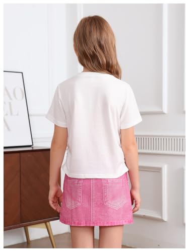 Image of OYOANGLE Girl's 2 Piece Outfits Butterfly Short Sleeve Tee and Denim Skirts Sets
