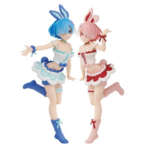 Anjinguang Figura de anime Rem Ram Re 0 Figura de 19 cm Bunny Rem y Ram Figura de acción Modelo de estatua de PVC Decoración de escritorio Regalos para coleccionables