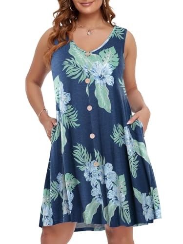 Image of BELAROI Summer Dresses for Women Beach Tshirt Sundress V Neck Casual Swing Tank Dress Swimsuit Cover Ups Pockets