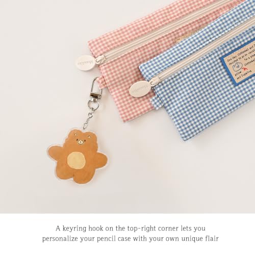 Image of Monolike Unmatched Friends Picnic Check Pencil Case, Blue - Aesthetic Gingham Pastel Desk Organizer, Trendy Minimalist Stationery Pouch