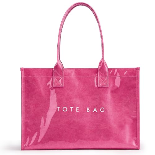 Image of KALIDI PVC Tote Bag Women's Kraft Paper Work Handbags Purses with Top Handle