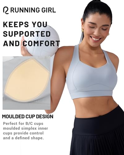 Image of RUNNING GIRL Sports Bras for Women High Support Molded Cup High Impact Sports Bras with Sewn in Pads Racerback Running Bra(3113 Ash Grey M)