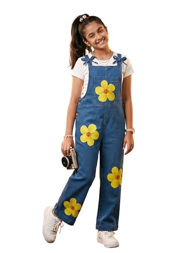 Image of KiddoPanti Girls Denim Dungaree Pant | Cotton Blend Stretch Jumpsuit | Single Front Pocket | Stylish Casual Kids Dungaree | Comfortable Everyday Wear 1-14 Years