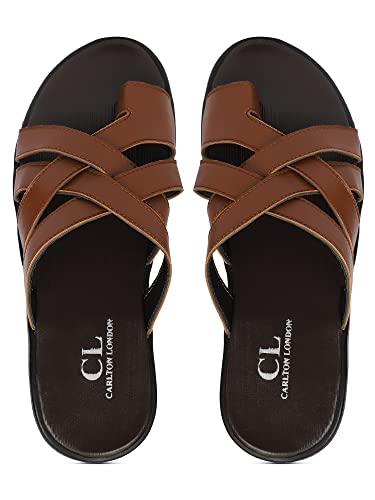 Carlton London mens Tan Men's Thong Sandals Flat Sandal