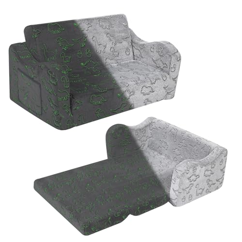 MOMCAYWEX Kids 2-in-1 Foam Sofa with Sherpa Cover, Glow Grey