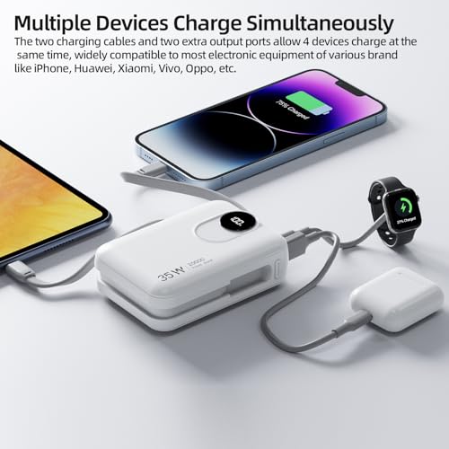 Image of GOOJODOQ Power Bank 20000mah Fast Charging, 35W Fast Charging, Laptop Power Bank with Built-in Cable, Type C PD (Input & Output) Digital Display for iPhones, iPads, Macbooks, Samsung and Others -White